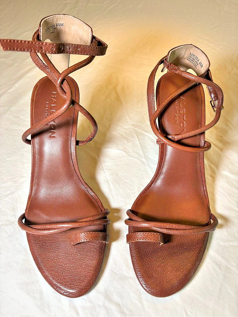 Halston Louisa Leather Strappy Heels Brown US 6.5 NWT